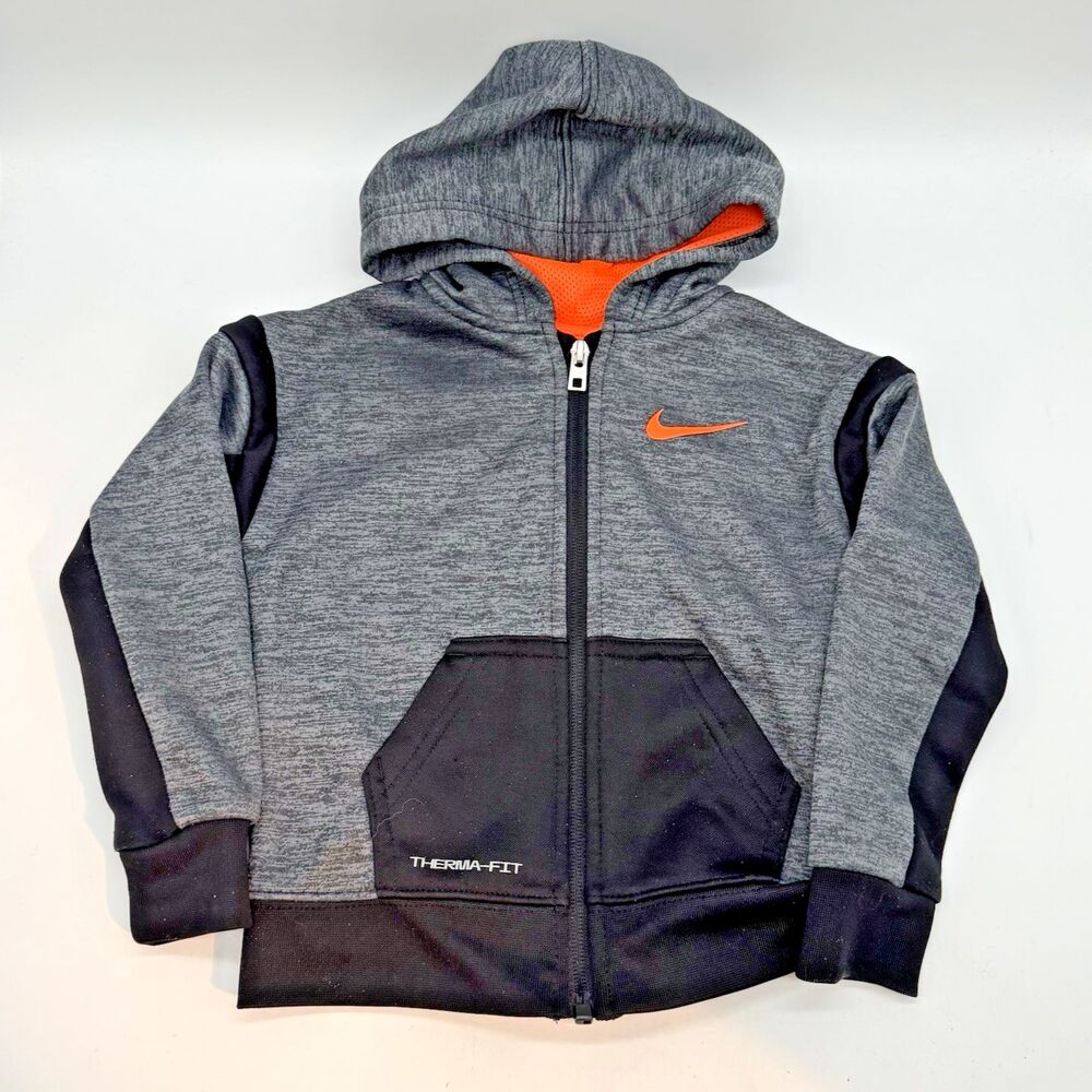 Nike Therma-Fit Hoodie Child's 2T Heather Gray & Black Full Zip with Pockets